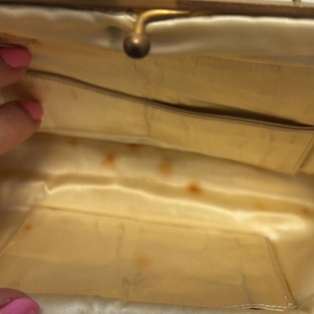 Vintage Hand Beaded Clutch by Josef satin interior lucite & metal opening - Picture 12 of 15
